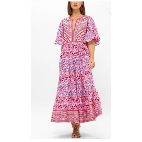 Oliphant Flirty V Neck Maxi Mendoza Coral Ladies Dress Size Medium - Picture 1 of 10